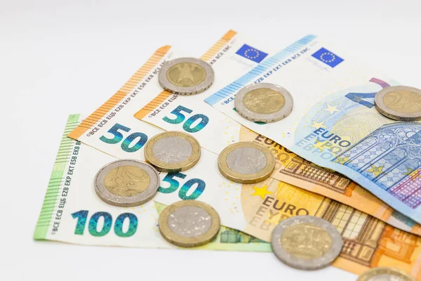 Euro Banknotları Madeni Paralar Finansal Muhasebe Tasarruf Para Kavramları — Stok fotoğraf