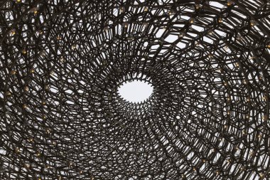 A stunning inside view of The Hive, an intricate geometric installation at the Royal Botanic Gardens in Richmond, London clipart