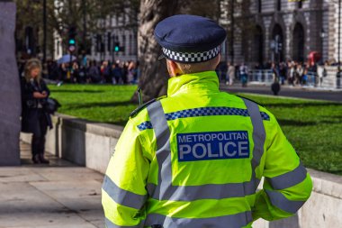 Metropolitan Polisi Londra 'da halka açık bir etkinlikte kalabalığın arkasına bakıyor.