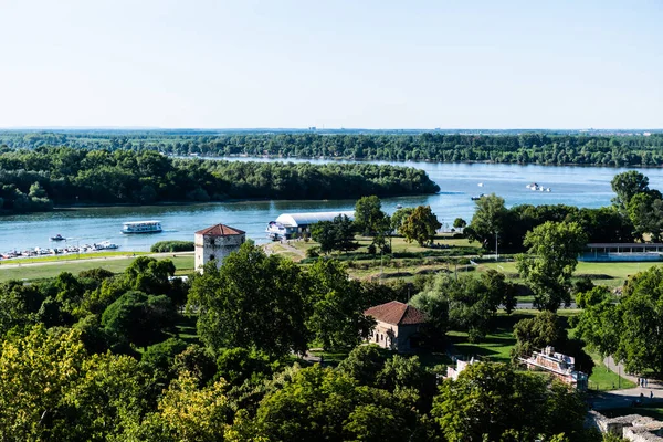 Landschap Vanaf Fort Belgrado Kalemegdan Park Met Donau Sava Rivieren — Stockfoto