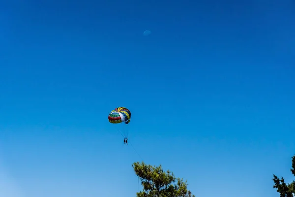 Karadağ Kotor Körfezi Üzerinde Paraşütle Atlayan Bir Adam — Stok fotoğraf