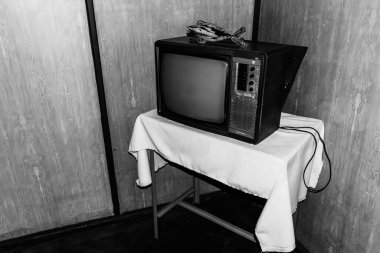 TARGOVISTE, ROMANIA - JULY 29, 2022: The decor in the place where in december 1989 the  president of Communist Romania, Nicolae Ceausescu and his wife Elena were trialed, convicted and executed.