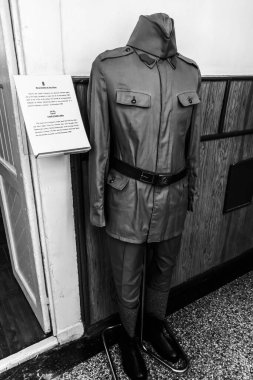 TARGOVISTE, ROMANIA - JULY 29, 2022: The decor in the place where in december 1989 the  president of Communist Romania, Nicolae Ceausescu and his wife Elena were trialed, convicted and executed.