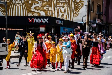 KAZANLAK, BULGARIA - JUNE 05, 2022: Parade from the Rose Festival, organized annually since 1903.