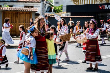 KAZANLAK, BULGARIA - JUNE 05, 2022: Parade from the Rose Festival, organized annually since 1903.