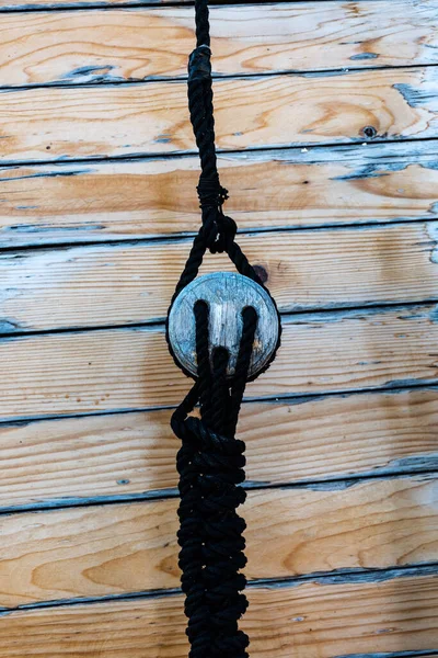 Веревка Крупным Планом Шкив Плетеные Веревки — стоковое фото