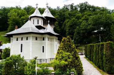 RIBITA, HUNEDOARA COUNTY, ROMANIA - 10 Haziran 2023: Crisan Ortodoks Manastırı veya Vaca Manastırı.