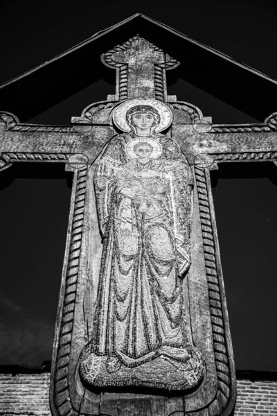 Valcea Romania June 2023 Wooden Cross Virgin Mary Cornet Monastery — 스톡 사진