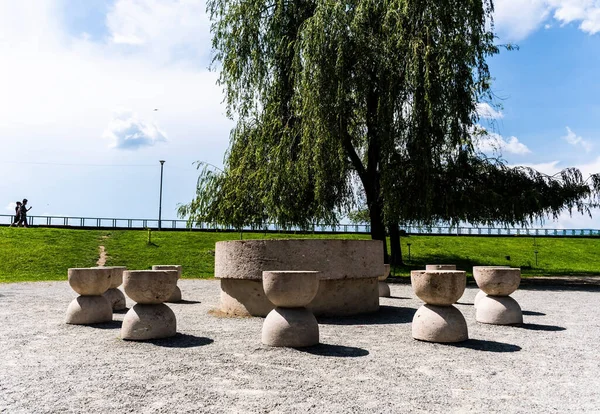 stock image TARGU JIU, ROMANIA - JUNE 11, 2023: Table of silence a masterpiece made in stone by Constantin Brancusi.