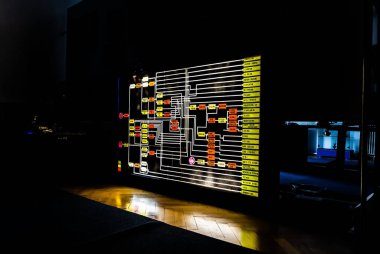 PLOIESTI, ROMANIA - 30 Nisan 2023: Ulusal Petrol Müzesi. Ham petrol işleme şeması.