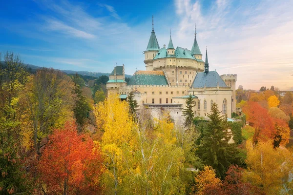 Bojnice Castle Aerial View Neo Gothic Romantic Fairytale Castle Colorful — Stock Photo, Image