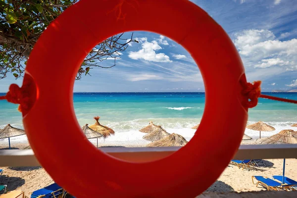 Mediterranean Motifs Still Lifes View Beach Orange Life Ring Albanian — Stock Photo, Image