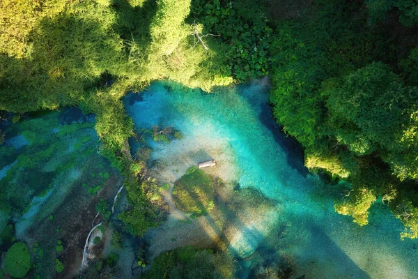 Klar Blå Grönt Vatten Bergsbäck Och Sycamore Skog Naturskön Utsikt — Stockfoto