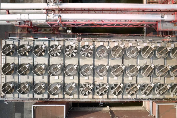 Letecký Pohled Chladicí Jednotky Tepelné Elektrárny Montáž Výkonných Rotačních Ventilátorů — Stock fotografie