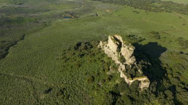 aerial view of the ancient castle of torrestrella in the municipality of Medina Sidonia, Spain