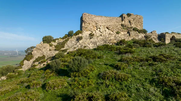 aerial view of the ancient castle of torrestrella in the municipality of Medina Sidonia, Spain