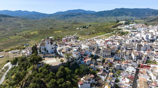 Andalusia Sierra Las Nieves国家公园地区Alozaina村的航空图 免版税图库图片