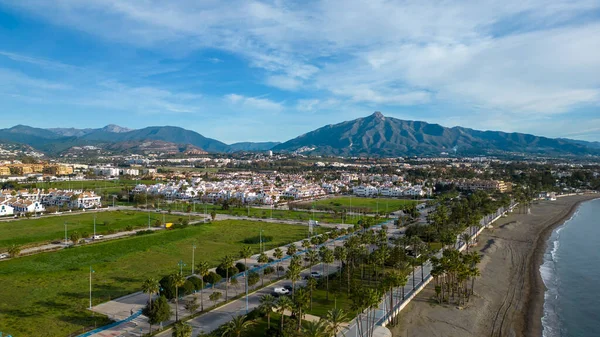 Stock image aerial view of the beach of San Peter Alcantara in the municipality of Marbella, Andalusia.