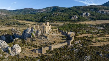 aerial view of the beautiful abbey castle of Loarre in the province of Huesca, Spain. clipart
