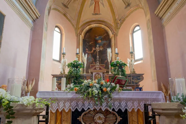 stock image Miramare Italy June 26, 2022: Church decorated for wedding ceremony