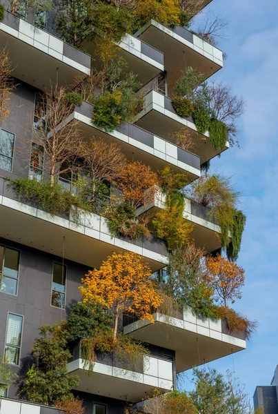 stock image Milan Italy 4 December 2019:Bosco Verticale is a complex of palaces and the presence of more than two thousand tree species, including shrubs and tall trees, on the terraces