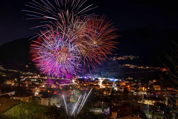 stock image Fireworks for the patronal festival of the village