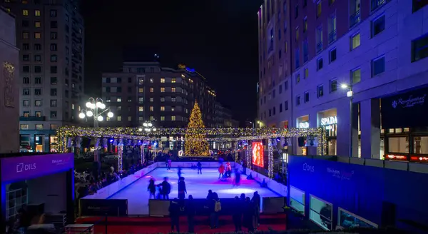 Milan Italy December 2023 Ice Skating Rink Center Milan Stock Photo