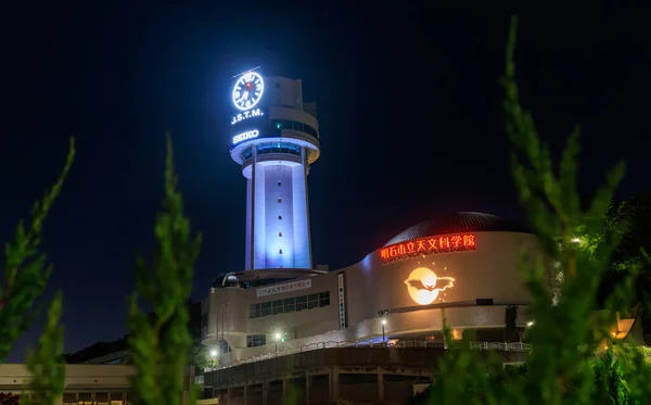 Акаші Японія Годинникова Вежа Піднімається Над Обсерваторією Акаші Вночі Фотографія — стокове фото