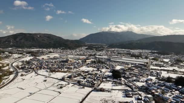 Padella Aerea Sopra Campi Neve Piccola Città Sekigahara Sede Della — Video Stock