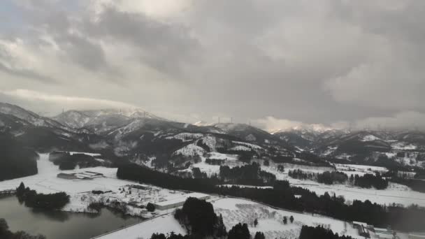 Aerial View Snow Falling Mountains Winter Landscape High Quality Footage — Stock Video