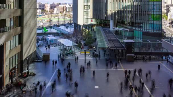 Time Lapse Pedestrians Walk Open Air Portion Osaka Station High — Vídeos de Stock
