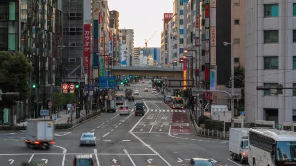 Time Lapse Light Traffic Wide Intersection Long Japanese Street — Wideo stockowe
