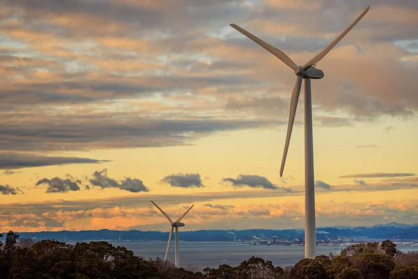 Wind Turbines Awaji Island Windfarm Sunset High Quality Photo — Stockfoto