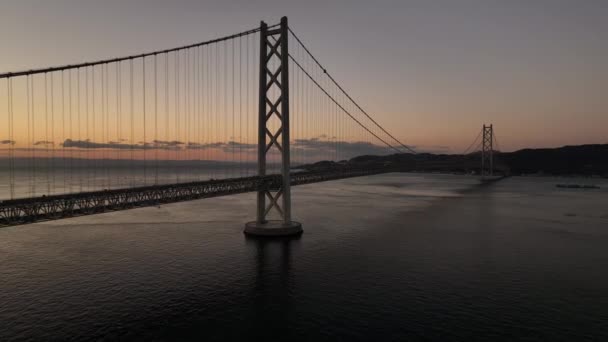 Large Tower Steel Cables Long Suspension Bridge Dawn High Quality — Vídeo de Stock