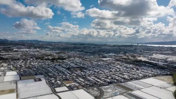 Aerial View Clouds Moving Akashi City Snowy Landscape High Quality — Vídeo de Stock