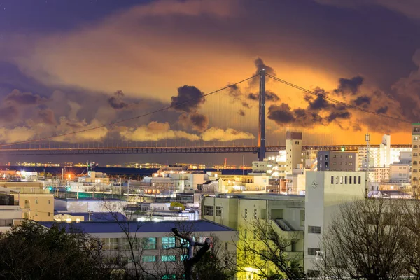Glow City Low Clouds Akashi Bridge City Night High Quality — Stockfoto