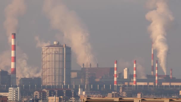 Smokestack Emissions Large Storage Tank Industrial Plant High Quality Footage — 비디오