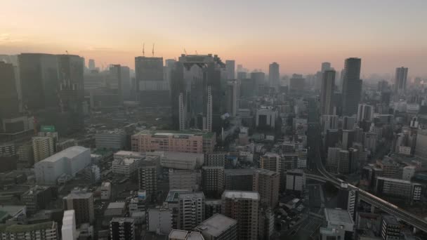Aerial View Sky Building Central Osaka Haze Sunrise High Quality — Stock video