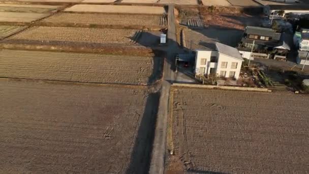 Rising Country House Dirt Road Dry Rice Fields Small Farms — Video