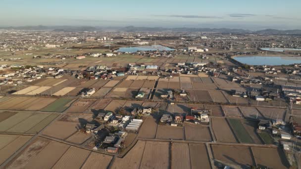 Aerial View Rural Neighborhoods Dry Fields Water Storage Ponds Winter — Vídeos de Stock