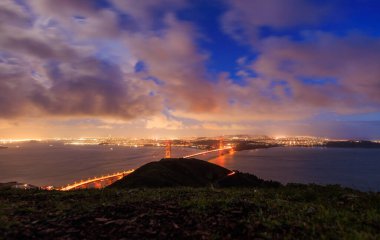 Golden Gate Bridge and City of San Francisco from Marin Headlands at Night. High quality photo clipart