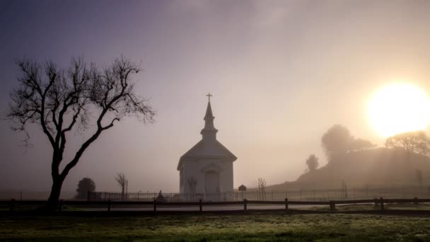 Time Lapse Fog Clears Small Old Saint Marys Church Nicasio — стокове відео