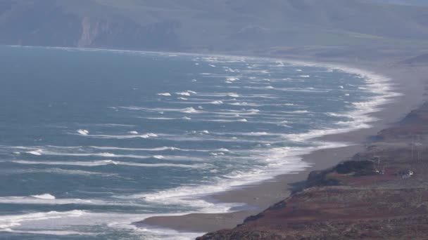 Waves Approach Long Curved Beach Point Reyes Coast Northern California — Stock Video