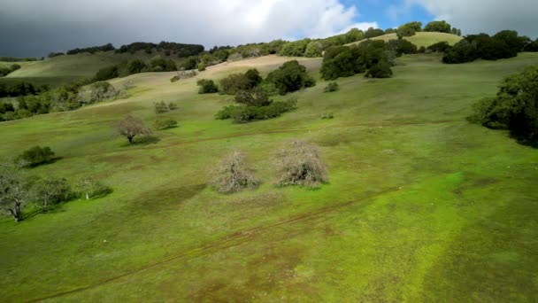Hiking Trails Green Grassy Hills Fast Moving Shadows Clouds High — Stock Video