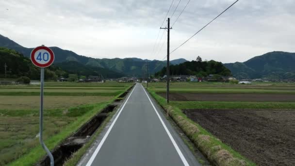 Výtah Úzké Venkovské Cesty Malé Japonské Zemědělské Vesnice Údolí Vysoce — Stock video