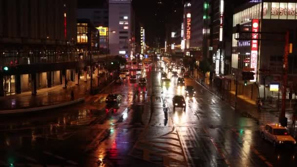 Osaka Japan April 2023 Våta Gator Reflekterar Ljus Från Bilar — Stockvideo