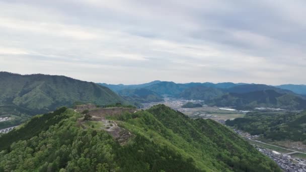 Воздушный Откат Взгляда Древние Руины Замка Такэда Горах Хёго Япония — стоковое видео