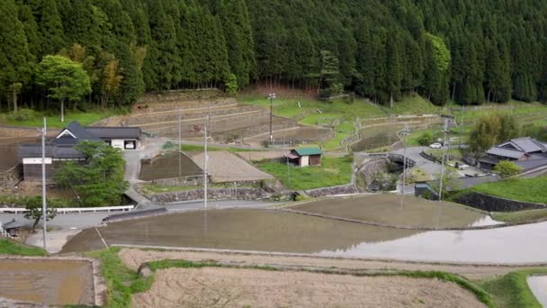 Maisons Traditionnelles Japonaises Rizières Inondées Dans Village Montagne Terrasses Images — Video