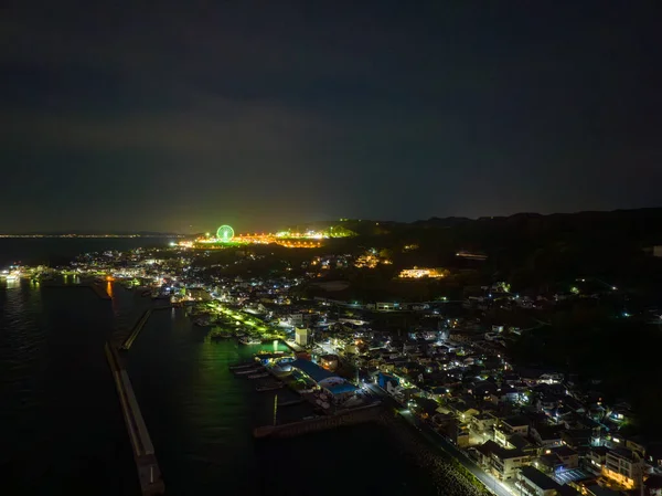 Cidade Costeira Tranquila Iwaya Ilha Awaji Noite Com Luzes Roda — Fotografia de Stock