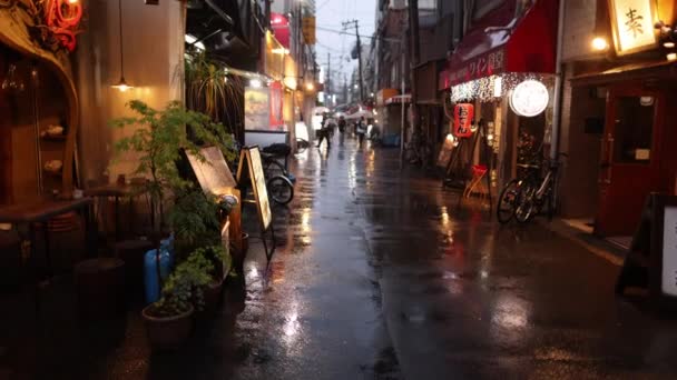 Osaka Japon Avril 2023 Rue Étroite Calme Avec Des Lumières — Video
